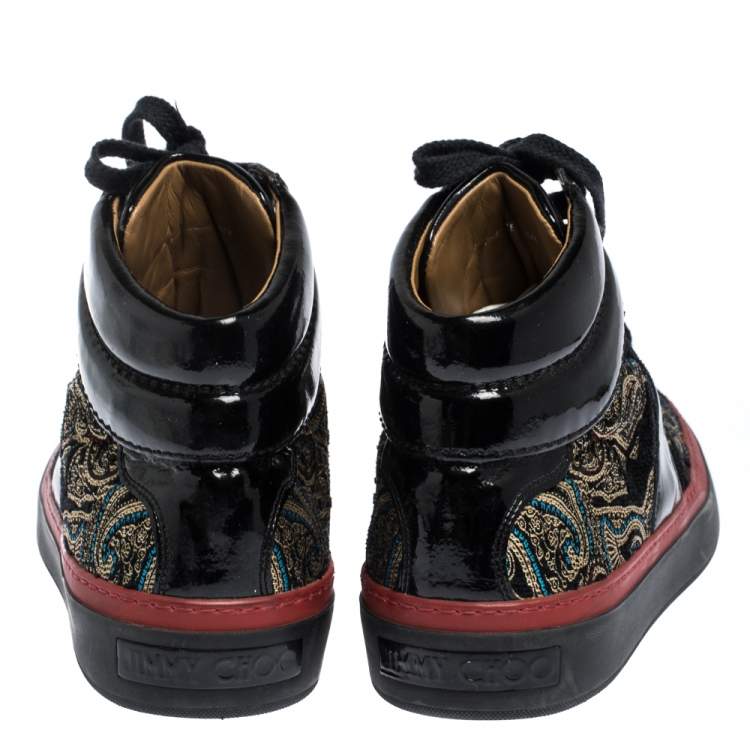 Pre Owned Jimmy Choo Multicolor Printed Canvas and Patent Leather High Top Sneakers Size 41