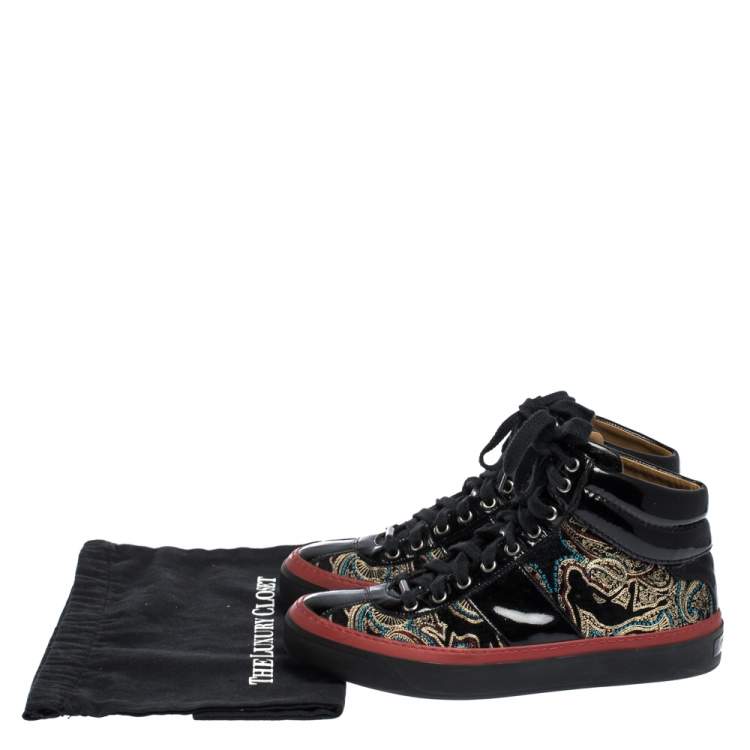 Pre Owned Jimmy Choo Multicolor Printed Canvas and Patent Leather High Top Sneakers Size 41