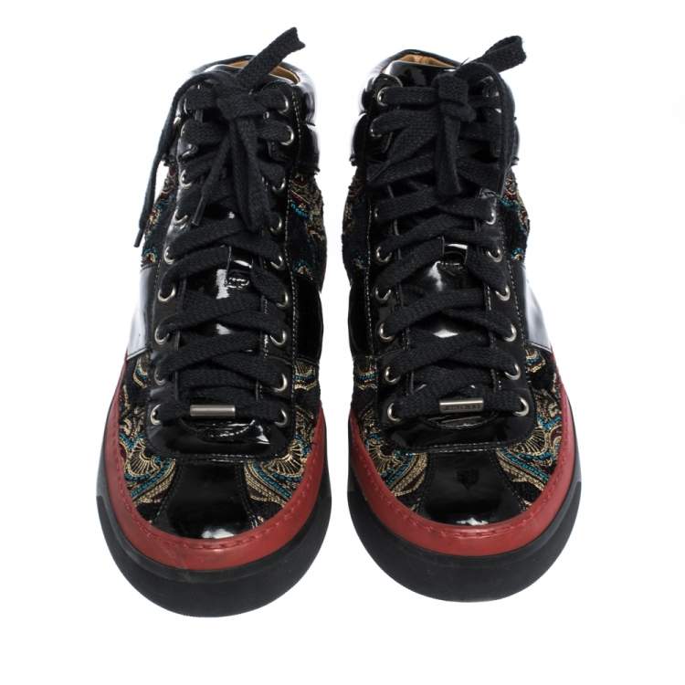 Pre Owned Jimmy Choo Multicolor Printed Canvas and Patent Leather High Top Sneakers Size 41