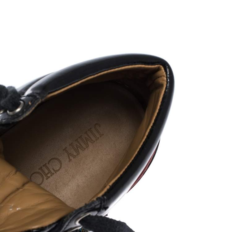 Pre Owned Jimmy Choo Multicolor Printed Canvas and Patent Leather High Top Sneakers Size 41