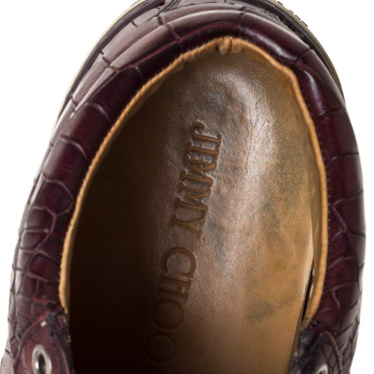 Pre Owned Jimmy Choo Burgundy Croc Embossed Leather Belgravia High Top Sneakers Size 42