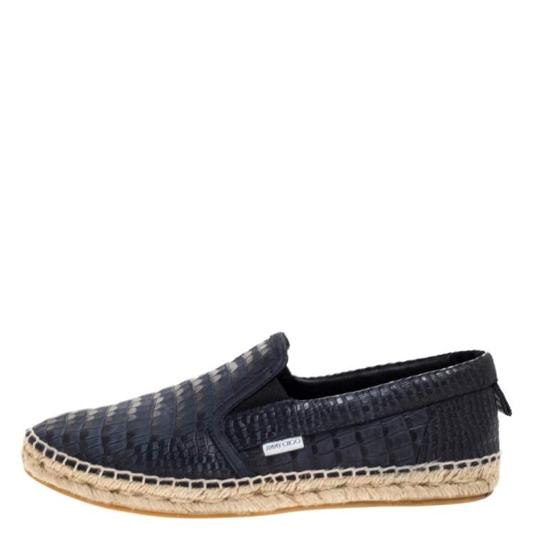 Pre Owned Jimmy Choo Blue Croc Embossed Leather Vlad Slip On Sneakers Size 42