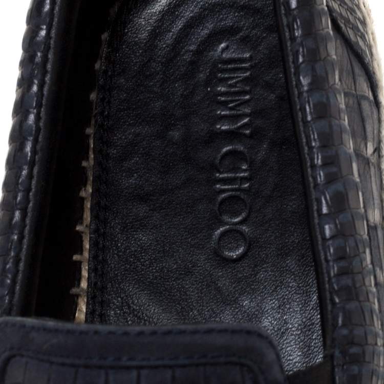 Pre Owned Jimmy Choo Blue Croc Embossed Leather Vlad Slip On Sneakers Size 42