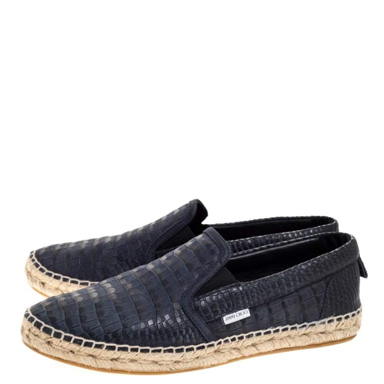Pre Owned Jimmy Choo Blue Croc Embossed Leather Vlad Slip On Sneakers Size 42