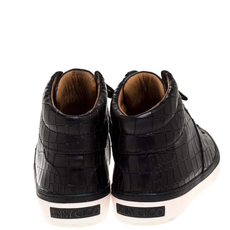 Pre Owned Jimmy Choo Black Croc Embossed Leather Belgravia High Top Sneakers Size 44