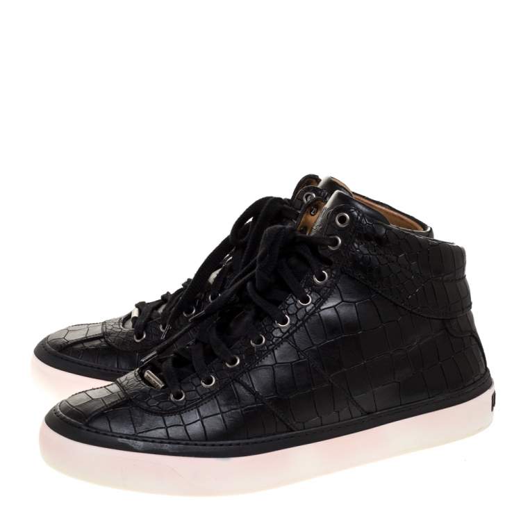 Pre Owned Jimmy Choo Black Croc Embossed Leather Belgravia High Top Sneakers Size 44