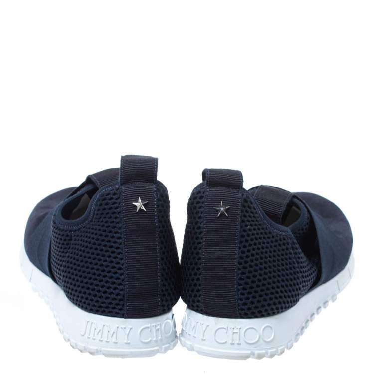 Pre Owned Jimmy Choo Navy Blue Suede and Mesh Slip On Sneakers Size 43
