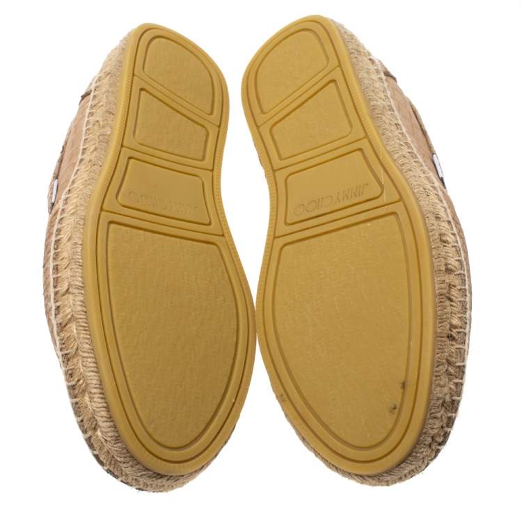 Pre Owned Jimmy Choo Beige Croc Embossed Leather Espadrille Flats Size 42