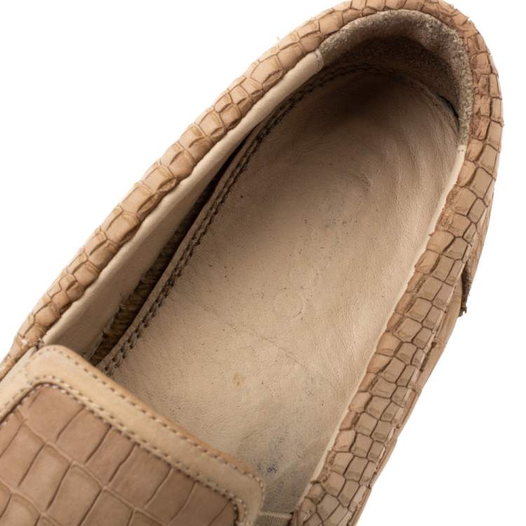 Pre Owned Jimmy Choo Beige Croc Embossed Leather Espadrille Flats Size 42