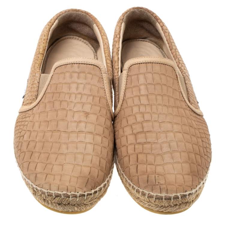 Pre Owned Jimmy Choo Beige Croc Embossed Leather Espadrille Flats Size 42