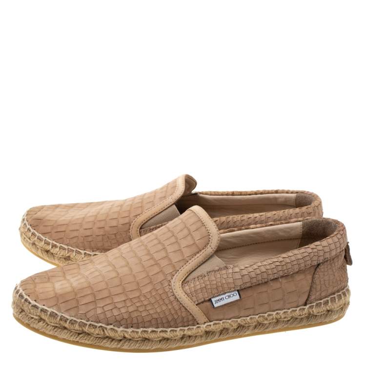 Pre Owned Jimmy Choo Beige Croc Embossed Leather Espadrille Flats Size 42