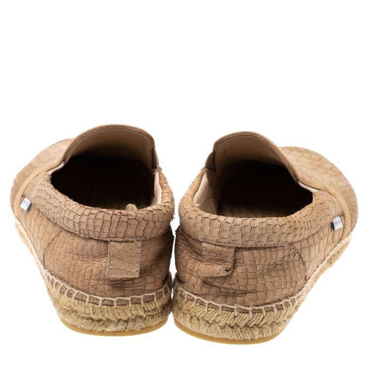 Pre Owned Jimmy Choo Beige Croc Embossed Leather Espadrille Flats Size 42