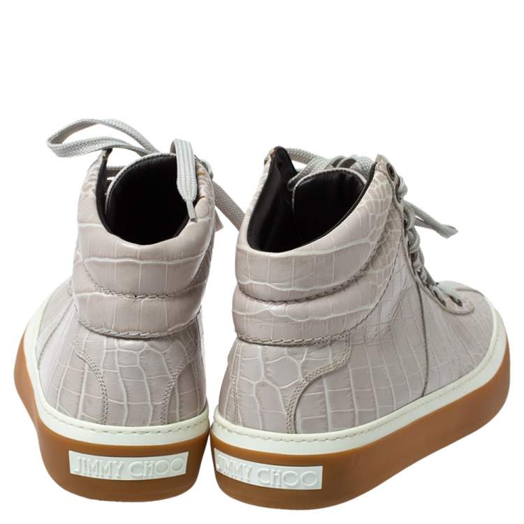 Pre Owned Jimmy Choo Grey Croc Embossed Leather High Top Sneakers Size 43