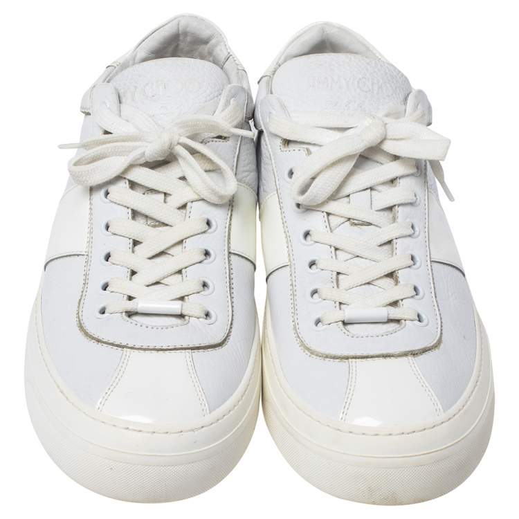 Pre Owned Jimmy Choo White Leather Low Top Sneakers Size 44.5