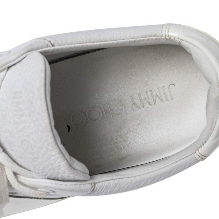 Pre Owned Jimmy Choo White Leather Low Top Sneakers Size 44.5