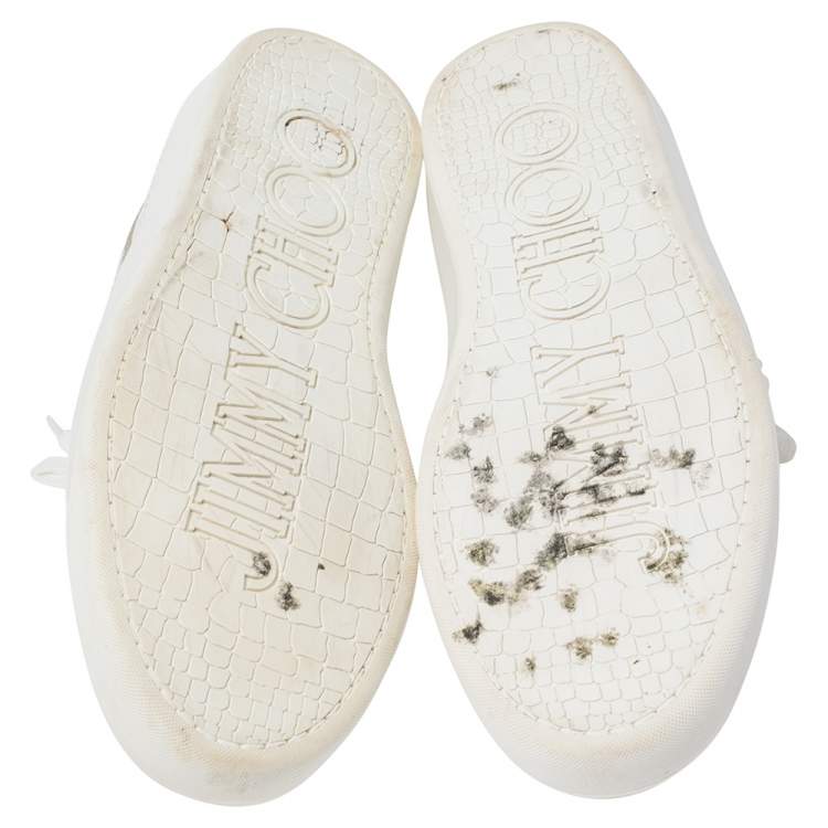 Pre Owned Jimmy Choo White Leather Low Top Sneakers Size 44.5