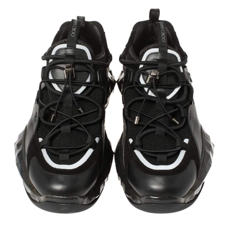 Pre Owned Jimmy Choo Black Leather/Suede and Mesh Diamond Trial Sneakers Size 43.5