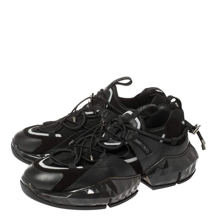 Pre Owned Jimmy Choo Black Leather/Suede and Mesh Diamond Trial Sneakers Size 43.5