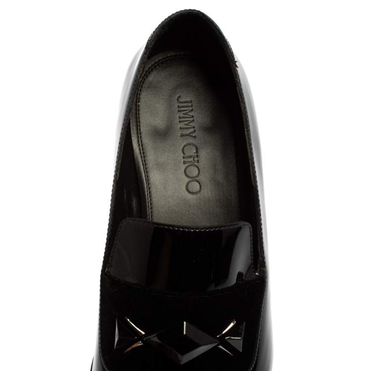Pre Owned Jimmy Choo Black Patent Leather Slip On Loafers Size 43