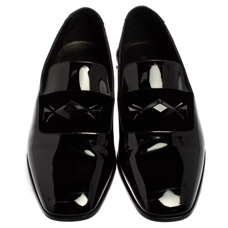 Pre Owned Jimmy Choo Black Patent Leather Slip On Loafers Size 43