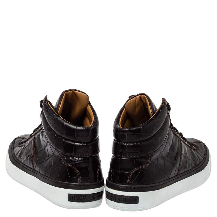 Pre Owned Jimmy Choo Brown Crocodile Embossed Leather Belgravia High Top Sneakers Size 43