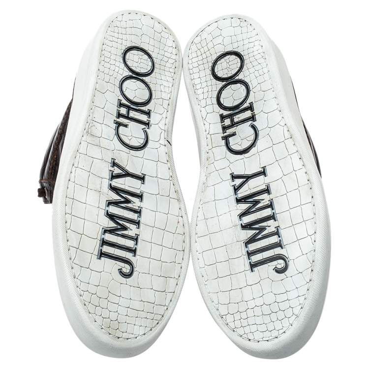 Pre Owned Jimmy Choo Brown Crocodile Embossed Leather Belgravia High Top Sneakers Size 43