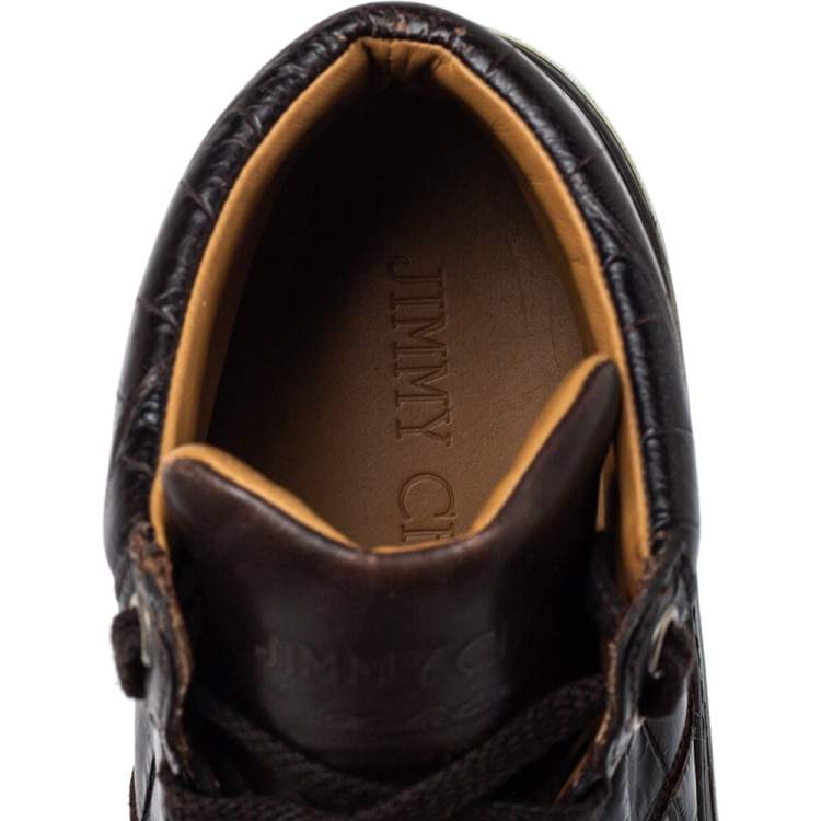 Pre Owned Jimmy Choo Brown Crocodile Embossed Leather Belgravia High Top Sneakers Size 43