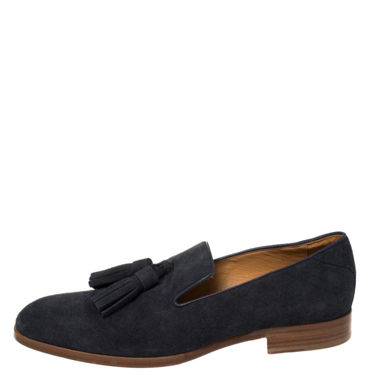 Pre Owned Jimmy Choo Blue Suede Foxley Tassel Loafers Size 41