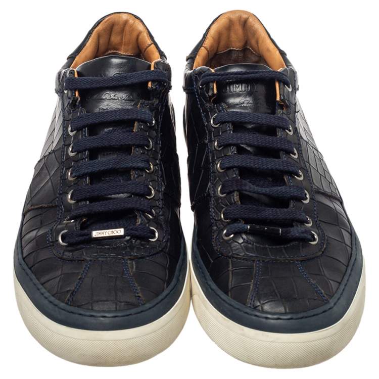 Pre Owned Jimmy Choo Black Croc Embossed Leather Belgravia Low Top Sneakers Size 41