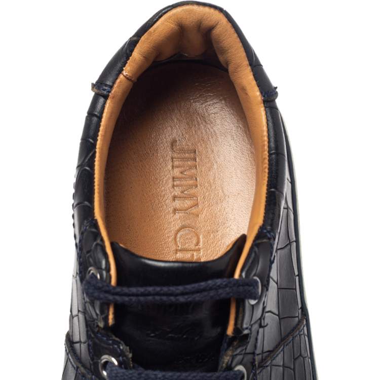 Pre Owned Jimmy Choo Black Croc Embossed Leather Belgravia Low Top Sneakers Size 41