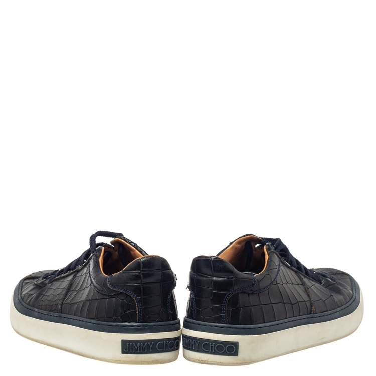 Pre Owned Jimmy Choo Black Croc Embossed Leather Belgravia Low Top Sneakers Size 41