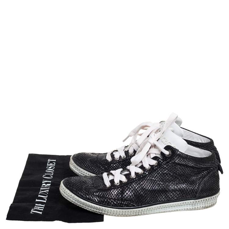 Pre Owned Jimmy Choo Metallic Black Python Embossed Leather High Top Sneakers Size 43