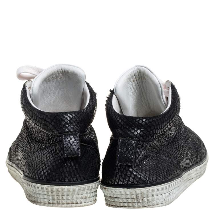 Pre Owned Jimmy Choo Metallic Black Python Embossed Leather High Top Sneakers Size 43