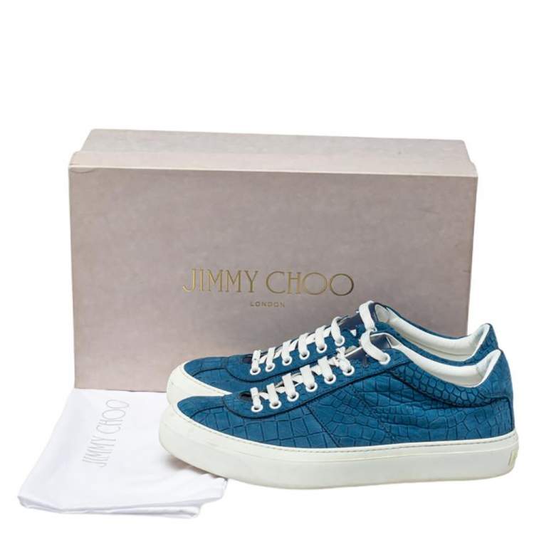 Pre Owned Jimmy Choo Blue Croc Embossed Leather Low Top  Sneakers Size 42