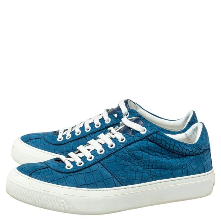 Pre Owned Jimmy Choo Blue Croc Embossed Leather Low Top  Sneakers Size 42