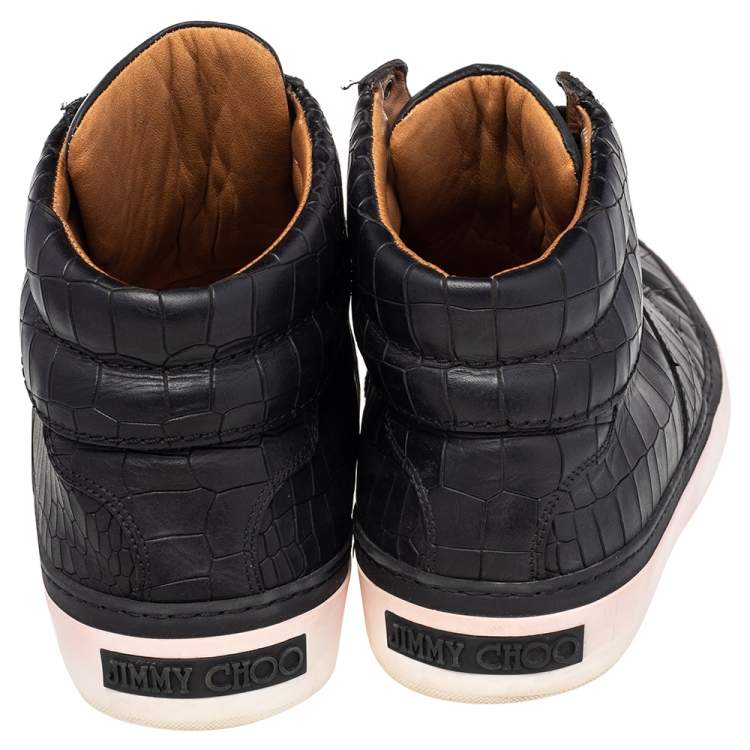 Pre Owned Jimmy Choo Black Crocodile Embossed Leather Belgravia High Top Sneakers Size 45