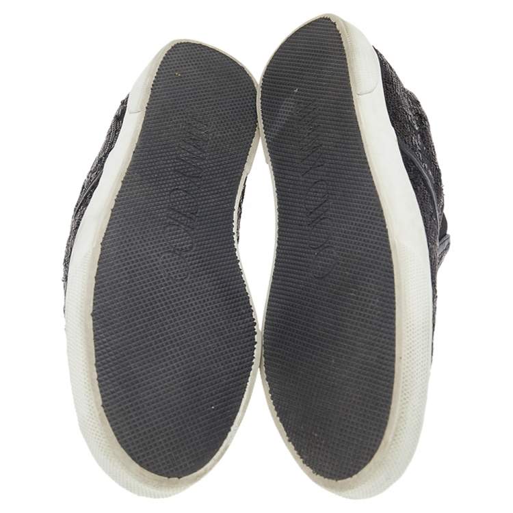 Pre Owned Jimmy Choo Black Leather And Sequin Slip on Sneakers Size 41