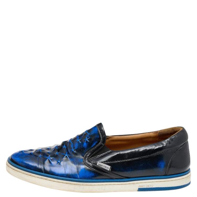 Pre Owned Jimmy Choo Blue Leather Slip on Sneakers Size 45