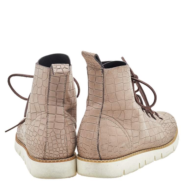 Pre Owned Jimmy Choo Grey Crocodile Embossed Leather High Top Sneakers Size 40
