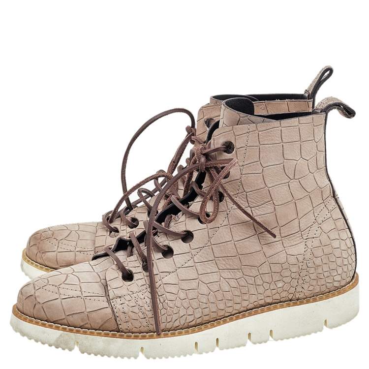 Pre Owned Jimmy Choo Grey Crocodile Embossed Leather High Top Sneakers Size 40