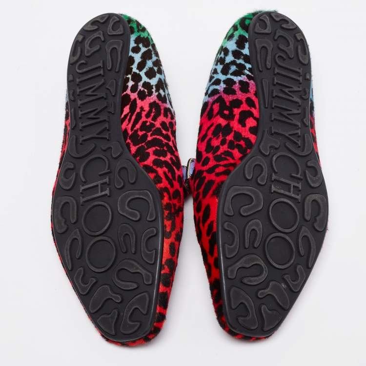 مملوكة مسبقًا Jimmy Choo Multicolor Calf Hair Slip On Smoking Slippers Size 42