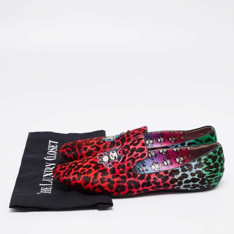 مملوكة مسبقًا Jimmy Choo Multicolor Calf Hair Slip On Smoking Slippers Size 42