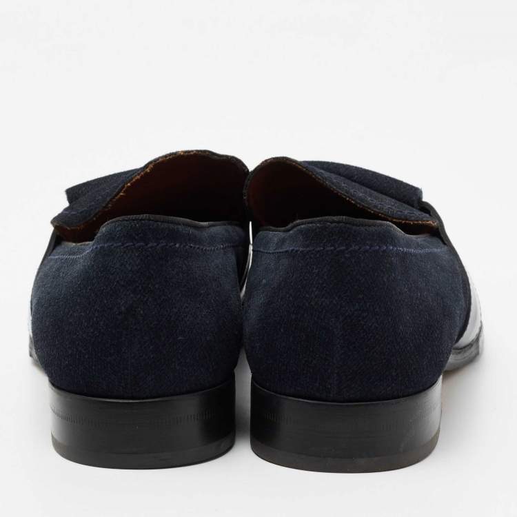 Pre Owned Jimmy Choo Navy Blue Leather and Denim Loafers  Size 41