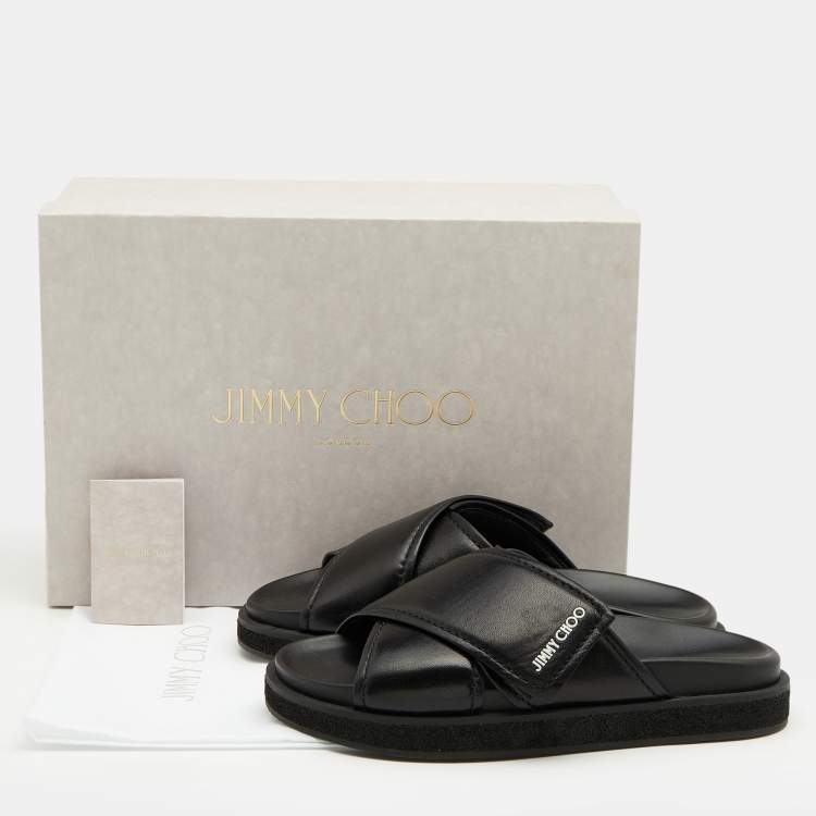 Pre Owned Jimmy Choo Black Leather Joel Slide Sandals Size 39