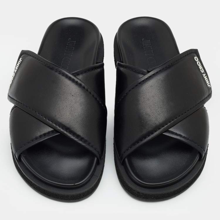Pre Owned Jimmy Choo Black Leather Joel Slide Sandals Size 39