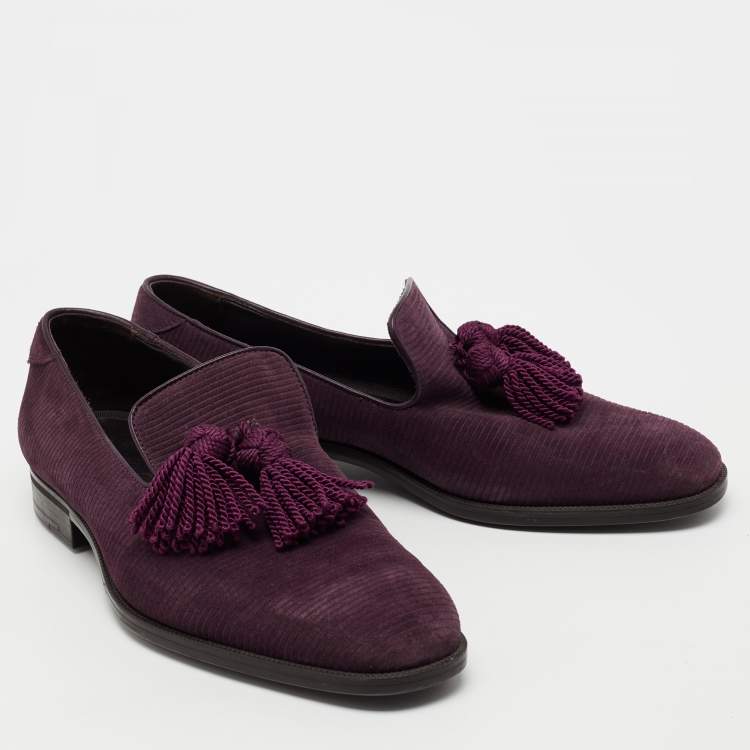 Pre Owned Jimmy Choo Plum Suede Foxley Tassel Loafers Size 42.5
