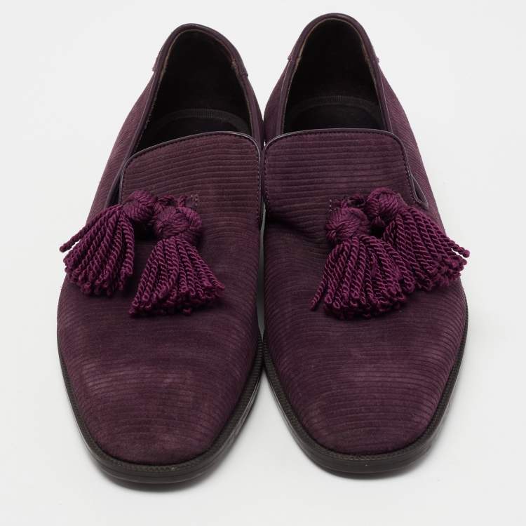 Pre Owned Jimmy Choo Plum Suede Foxley Tassel Loafers Size 42.5