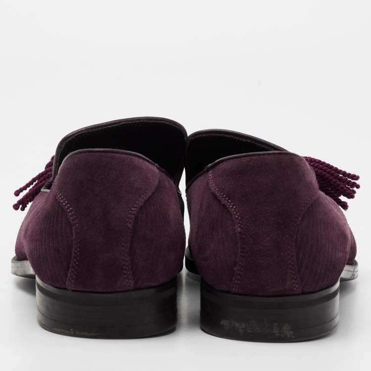 Pre Owned Jimmy Choo Plum Suede Foxley Tassel Loafers Size 42.5