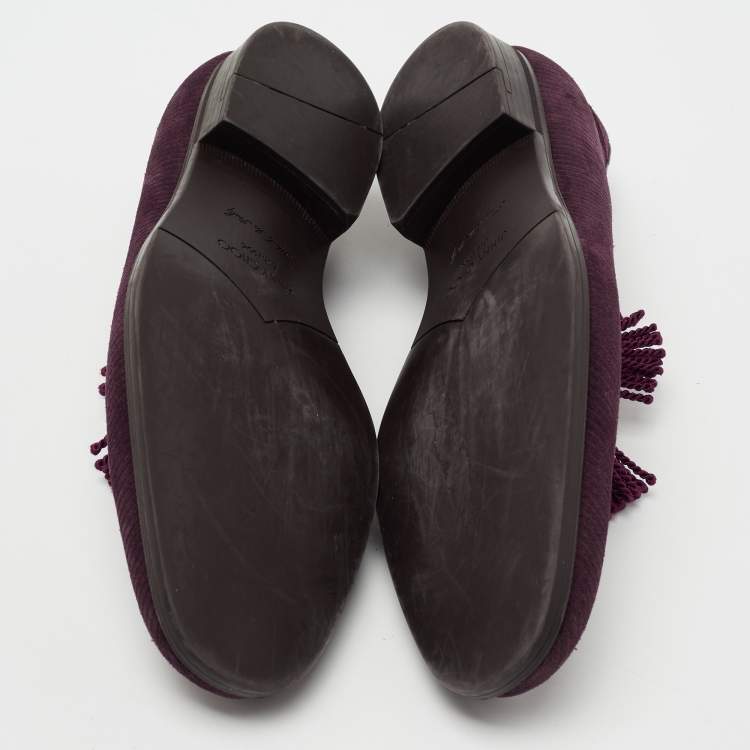 Pre Owned Jimmy Choo Plum Suede Foxley Tassel Loafers Size 42.5