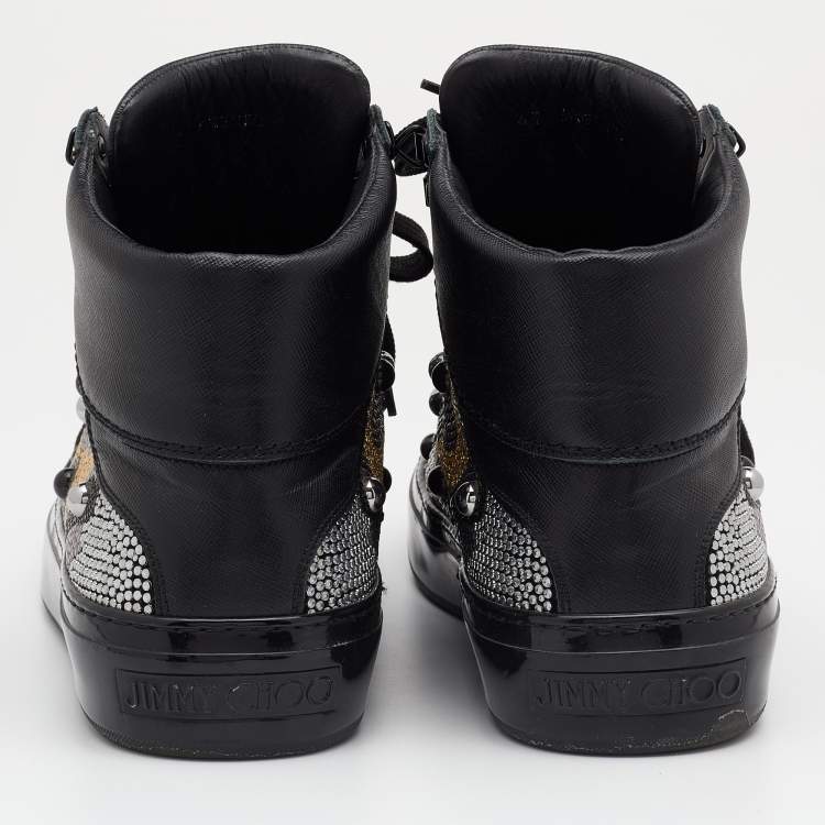 Pre Owned Jimmy Choo Black Leather Argyle Embellished High Top Sneakers Size 43